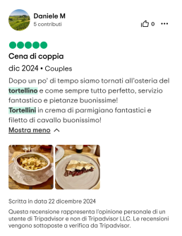 Recensione 1 Tripadvisor Osteria del Tortellino Ristoranti senza glutine Modena