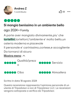 Recensione 4 Tripadvisor Osteria del Tortellino Ristoranti senza glutine Modena